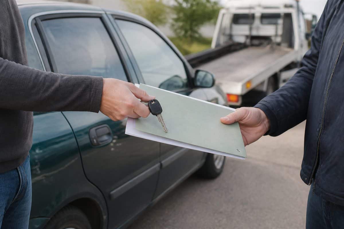 Übergabe von Fahrzeugschlüssel und Unterlagen bei der Autoabholung